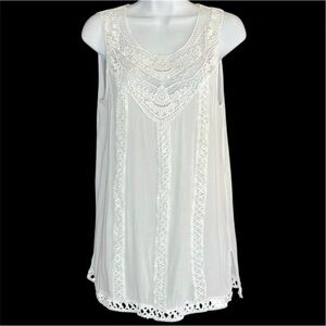 Forgotten Grace White Crochet Lace Boho Sleeveless Top Sheer Size Large Fairy